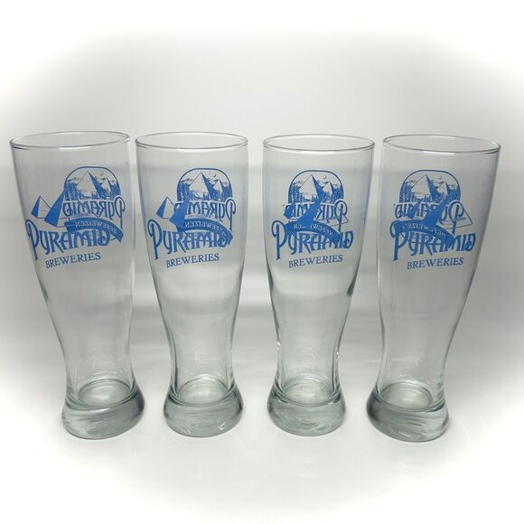 Pyramid Breweries Hefeweizen 16oz Pilsner Beer Glass Set of 4 Glasses Blue 1984 - Picture 2 of 5